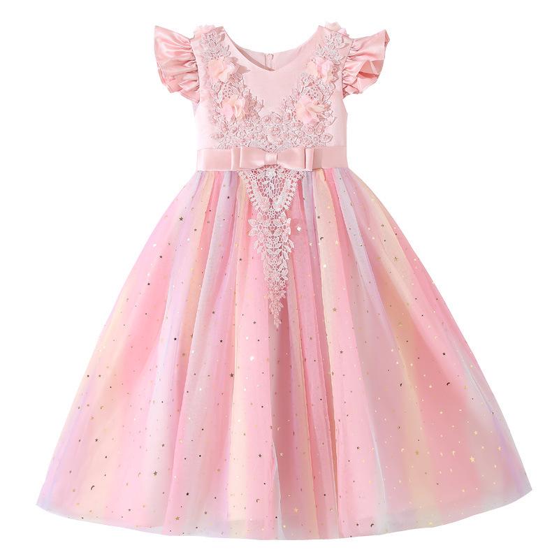 Children's Summer Sequin Princess Dress with Puffy Mesh Skirt - Flower Girl & Wedding Attire
