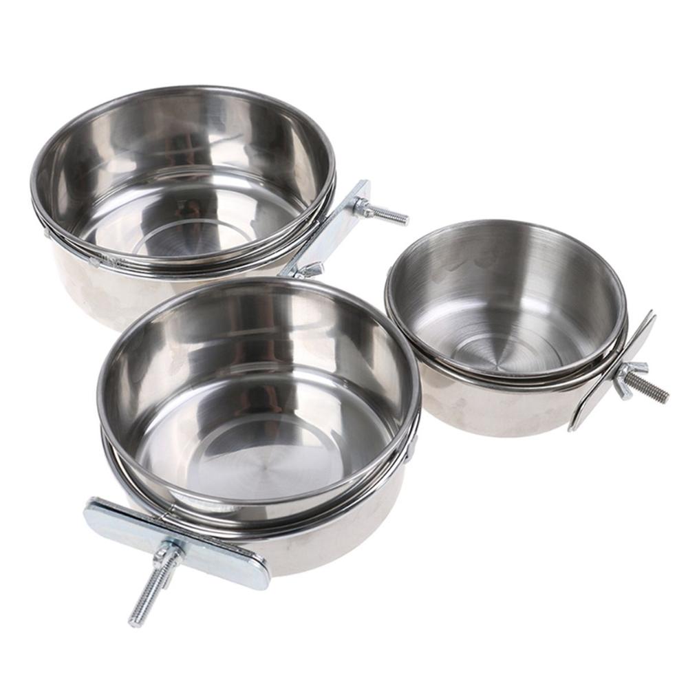 Stainless Steel Hanging Hamster Clamp-on Water Drinker Bird Feeder Parrot Feeding Bowl Cage Cup
