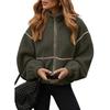 Cappotto Caldo e Morbido da Donna Autunno Inverno Color Block in Lana d'Agnello con Zip, Capospalla Transfrontaliero Stile Europeo Americano