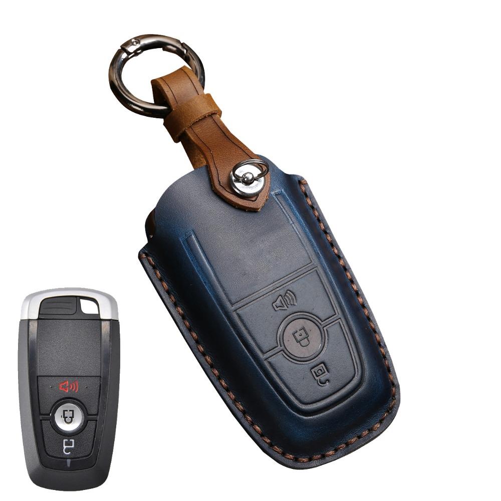 Premium Leather Key Case for Lincoln Ford Raptor Explorer Edge F150 Expedition Rugged Cowhide Cover