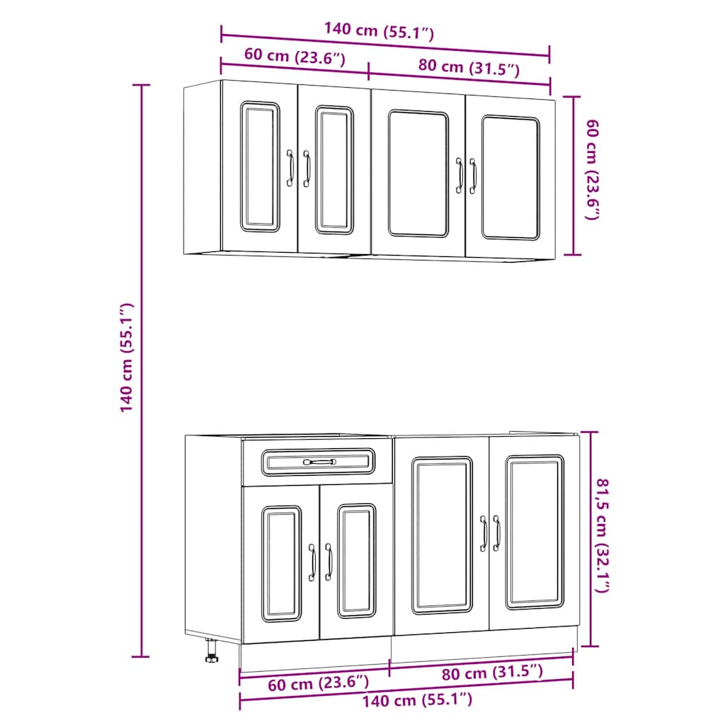 4 Piece Kitchen Cabinet Set Kalmar Sonoma Oak Wood Based Panel