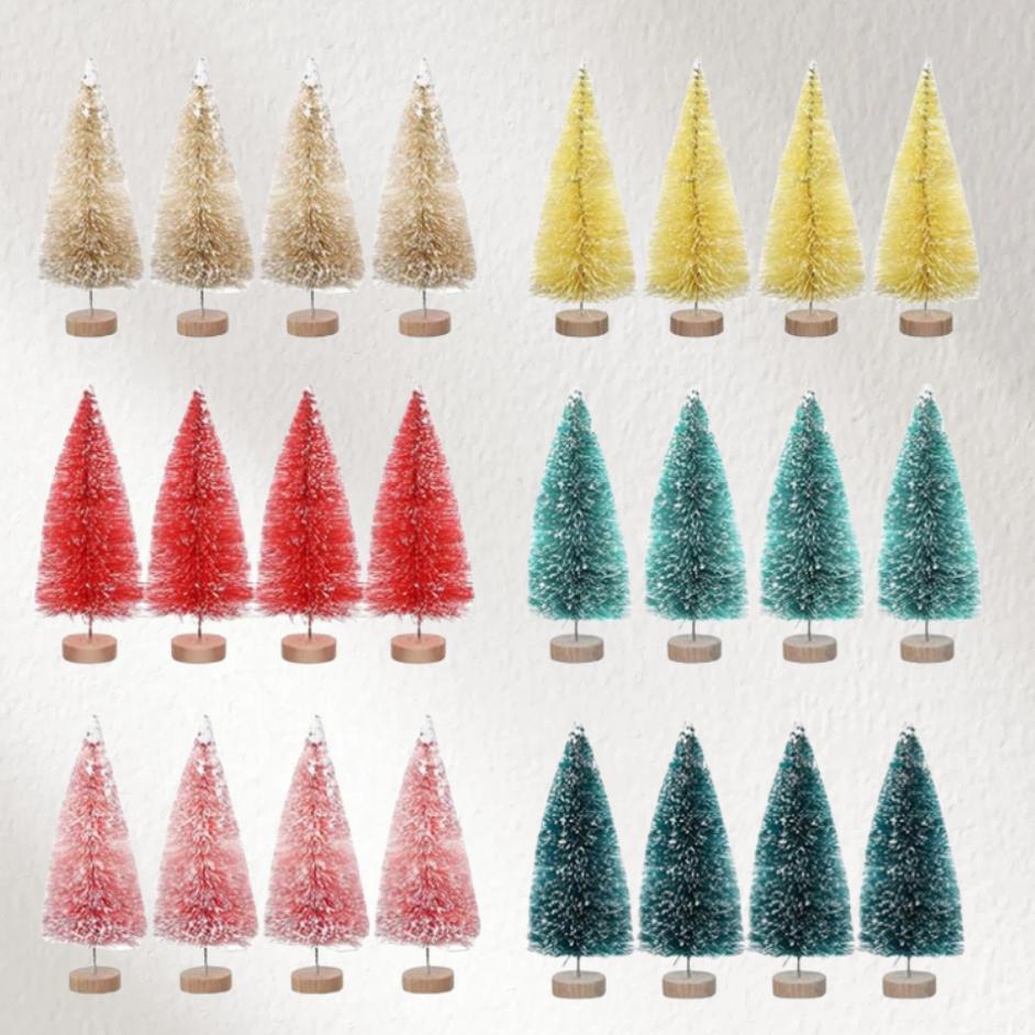 12Pcs Mini Christmas Desktop Miniature Pine Tree Micro Landscaping 4.5/6.5Cm Sisal Silk Cedar Tree Ornamen Navidad Xmas Decor