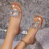 Fashion Luxury Crystal Buckle Decoration Transparent Pvc Straps Slippers Women 2025 Square Toe Low Heels Slides Sexy Beach Party Shoes