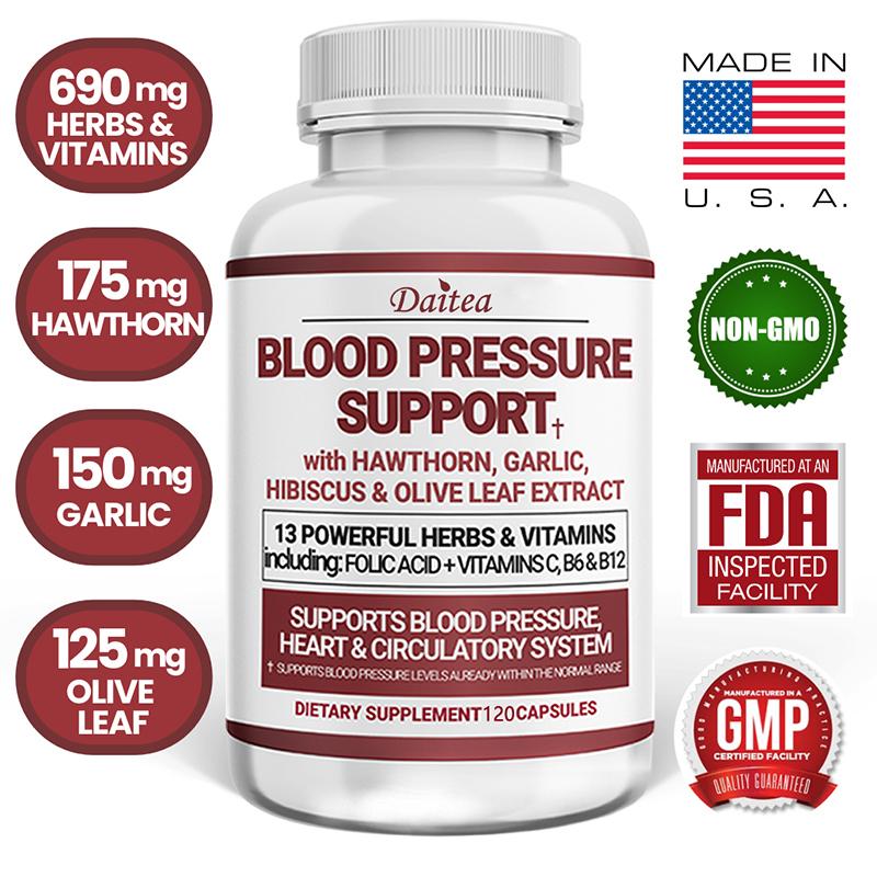 Blood pressure support capsules, herbal and vitamin supplements, 120 pills to help maintain health