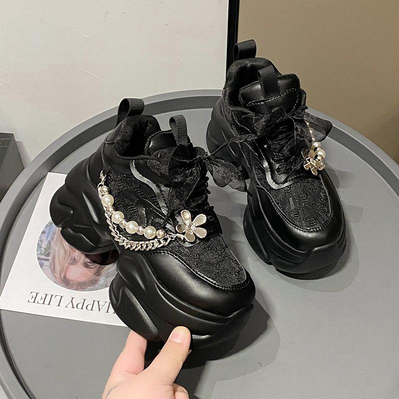 

New 2025 Breathable Platform Sneakers Women s Summer 7CM Lace Mesh Outdoor Sports Dad Shoes Woman Zapatillas De Mujer 34 чёрный