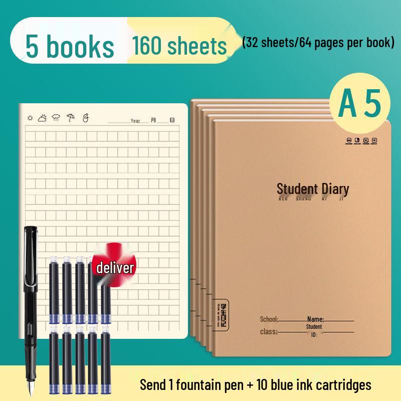 Thickened Cowhide Paper Elementary Student Diary 32K Grid Notebook