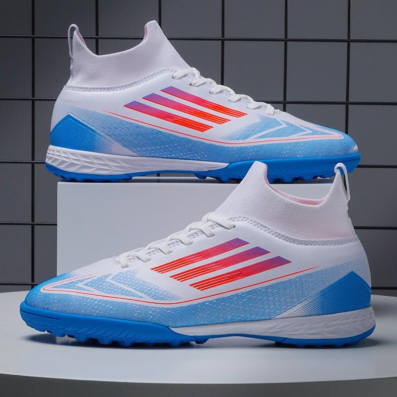 Mens High-Top Football Cleats TF Studs Turf Grass Training Match Lightweight Synthetic Upper