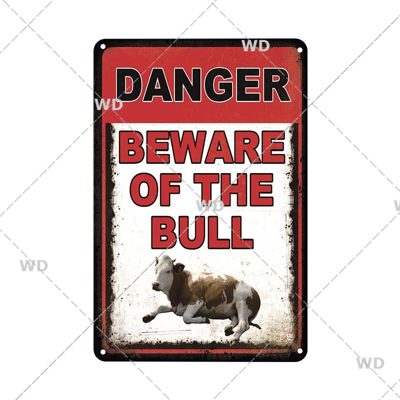 Retro Vintage Beware Of Dog Warning Vintage Tin Signs Caution Metal Plate Metal Poster Plaque For Club Home Pub Bar Wall Decor