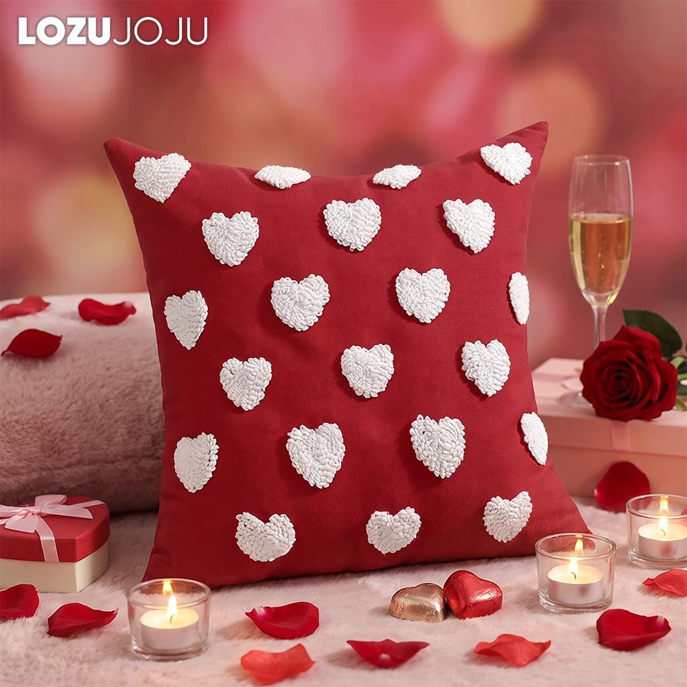 1PC LOZUJOJU 3D Tufted Heart Throw Pillowcase, Sweet Love Heart Embossed Cushion Cover for Sofa Living Room Bedroom Home Decor