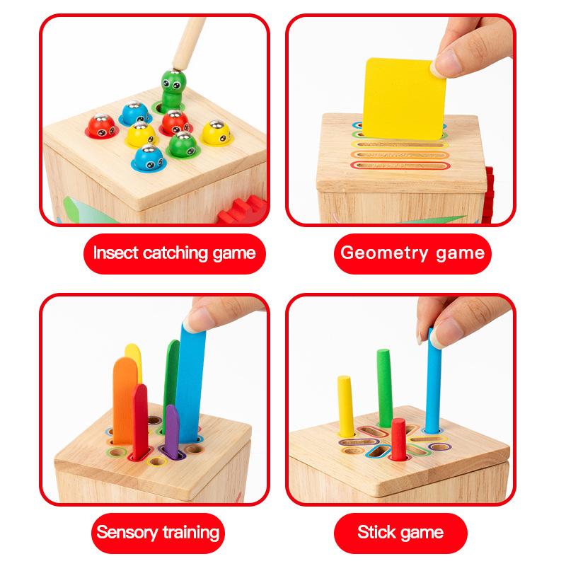 Montessori Early Education 5-In-1 Multifunctional Color Sorting Box, Children'S Shape Pairing Cognitive Wooden Toys