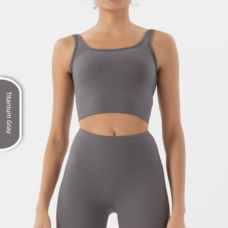 Yoga Thread Skin-Friendly Nude Feel Vest Sports Bra Titanium Gray L