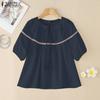 ZANZEA Women Casual Round Neck Loose Summer Half Sleeve Blouse