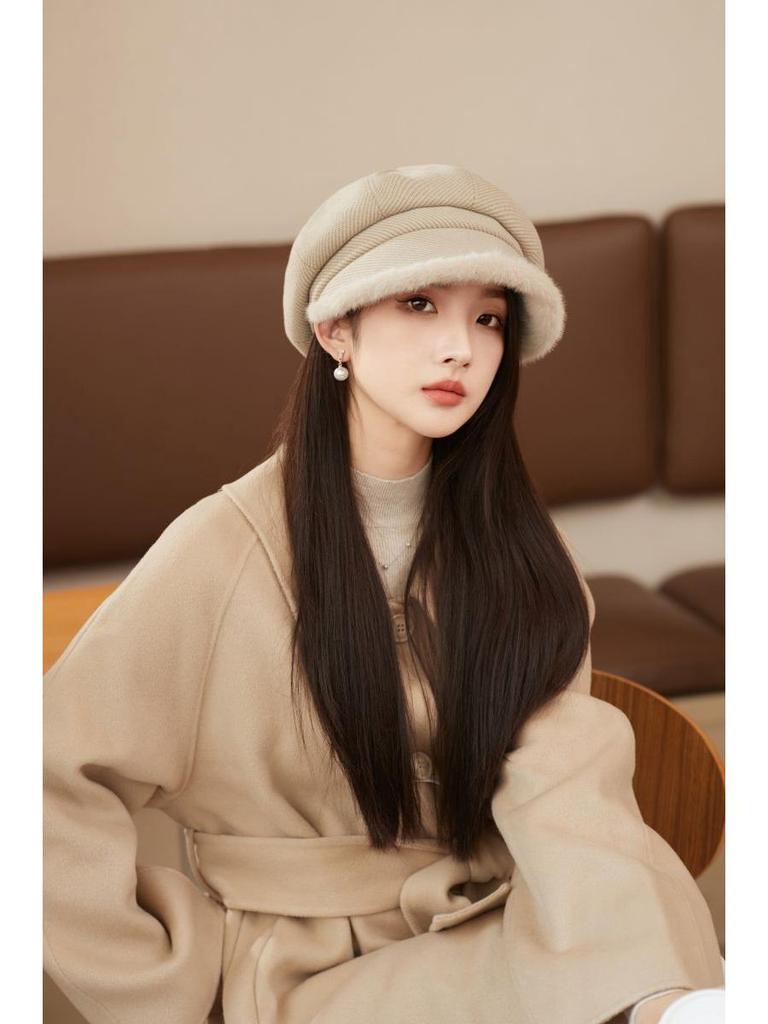 Women's Korean-Style Plush Octagonal Painter Hat - British Fashion, Autumn/Winter, Trendy Newsboy Cap