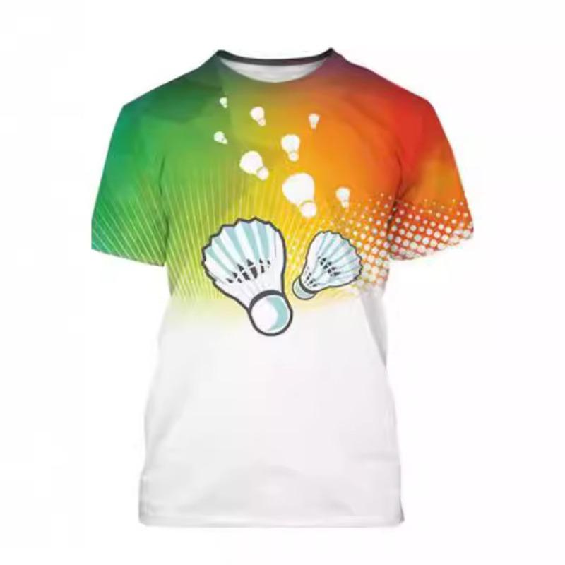 Men's 3D Printed T-Shirt Badminton Pattern Print Outdoor Fitness Breathable Quick Drying Sports Short Sleeve O-Neck Pullover Casual Top