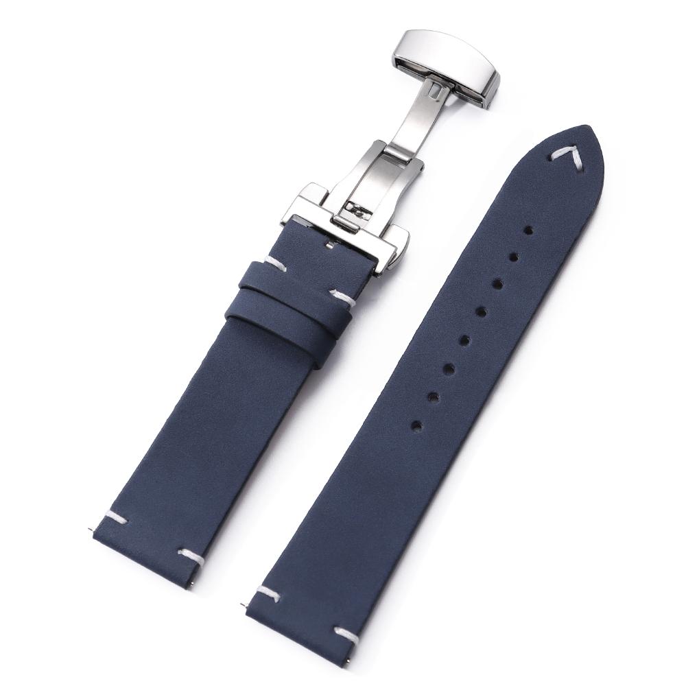 18mm 20mm 22mm Stitching Cowhide PU Strap for Seiko for Omega Vintage Calfskin Watchband Butterfly Buckle for Men Wrist Bracelet