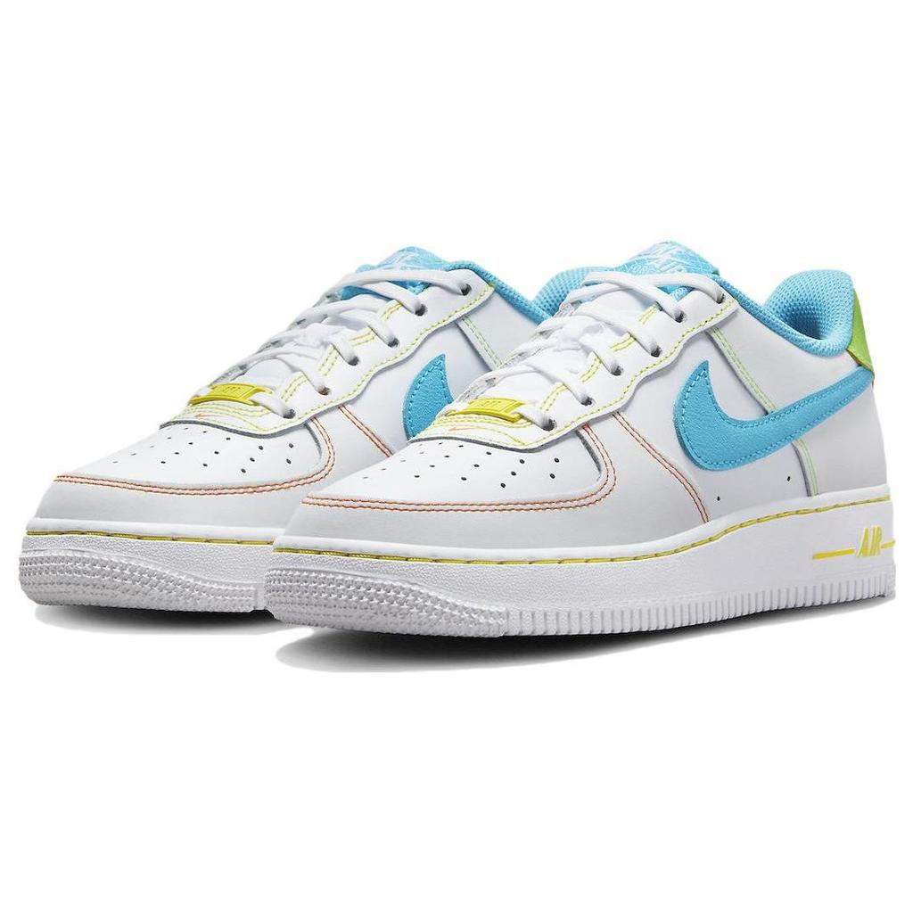 Nike Air Force 1 Low GS Rainbow Stitch Kids Sneakers White Action-Green Opti-Yellow FJ4614-100