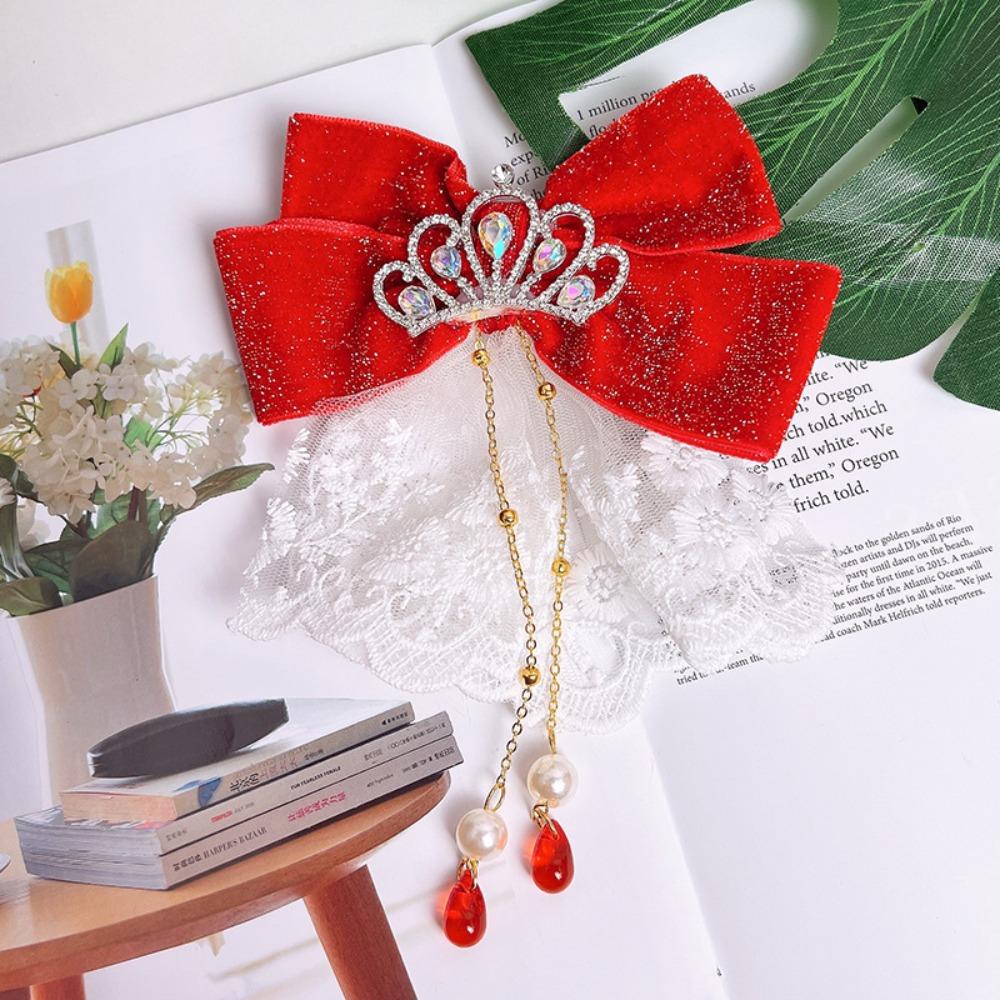 

Tassel Children s Chinese Hairpin Lion Embroidered Bow Headwear Sweet Red Bow Hair Clip Party style 10