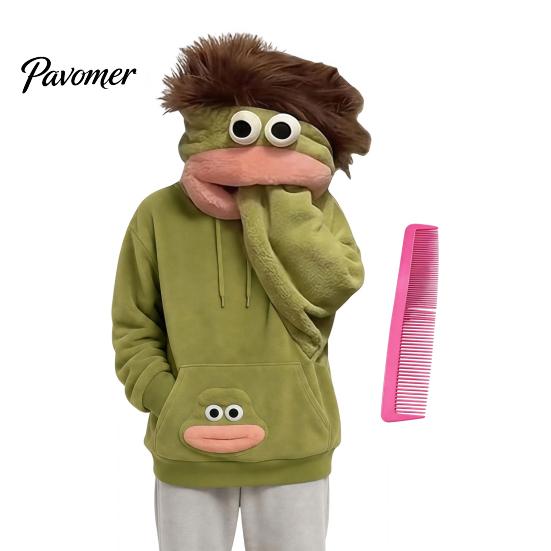 Unisex Pullover Top Big Mouth Creature Flannel Hoodie with Comb, Men Women Oversized Hooded Hoodies Sweatshirt, Thickened Plush Casual for Fall Winter
