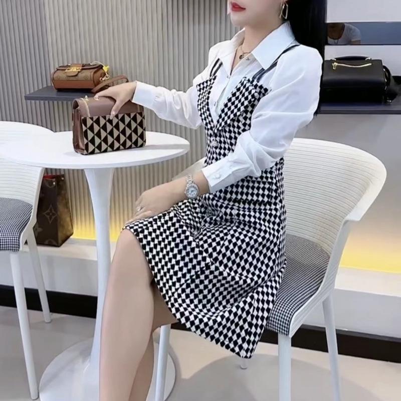 

Windproof Two-Piece Plaid Dress: Slimming, Height-Enhancing Women s Summer Outfit XL 57.5-62.5kg білий