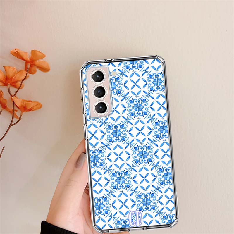 Blue white Porcelain Pattern Clear Phone Cases for Samsung S26 Ultra Galaxy S25 Edge S24 S23 FE S21 Plus S20 S22 S10 Cover Patte