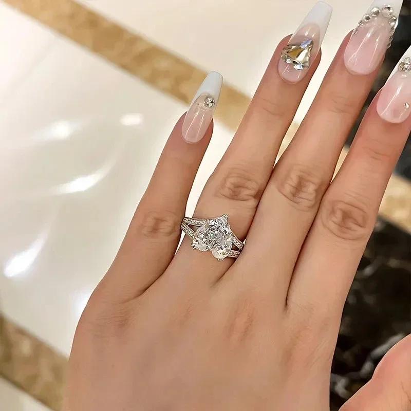 Luxury Heart Cubic Zirconia Crystal Rings For Women Engagement Wedding Band Fashion Accessories Color Love Jewelry