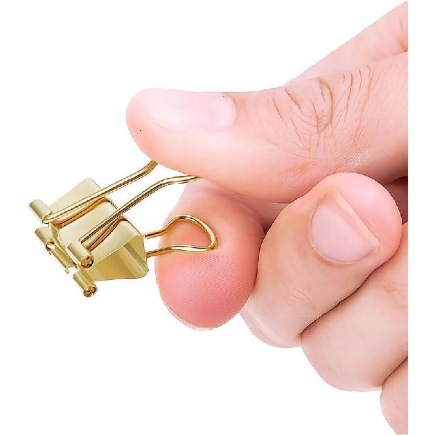100 Pack Mini Gold Binder Clips 5/8 Inch (15 mm), Colored Little Paper Clamps, Small Tiny Micro Size Paper Clips for Office Home School Business 0.6"