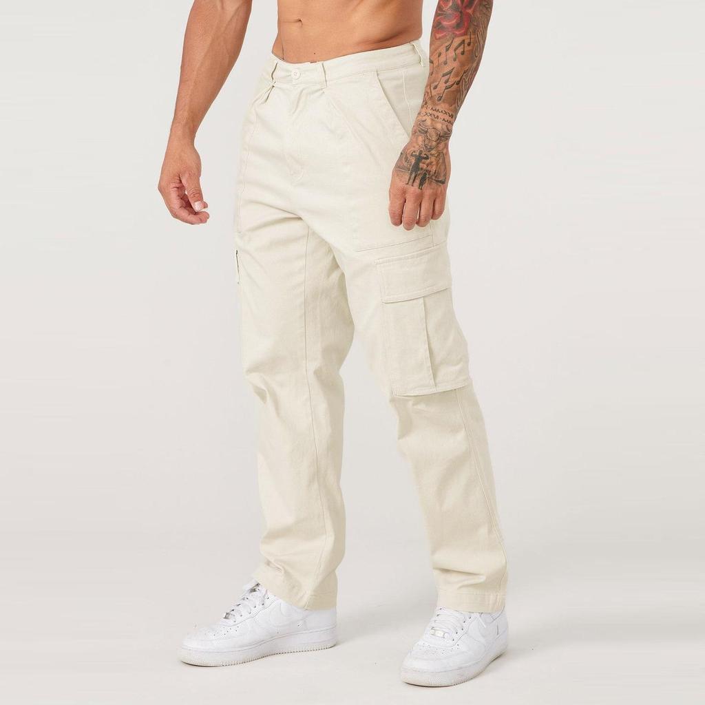 Herren Herbst Patchwork Cargo-Hose mit großen Taschen - Lässig, einfarbig, lockere Passform, schmaler Beinabschluss