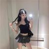 Gray Low Waist A-Line Pleated Midi Skirt for Women, Korean Style 2025 Summer Fashion, Versatile and Slimming Mini Skirt.