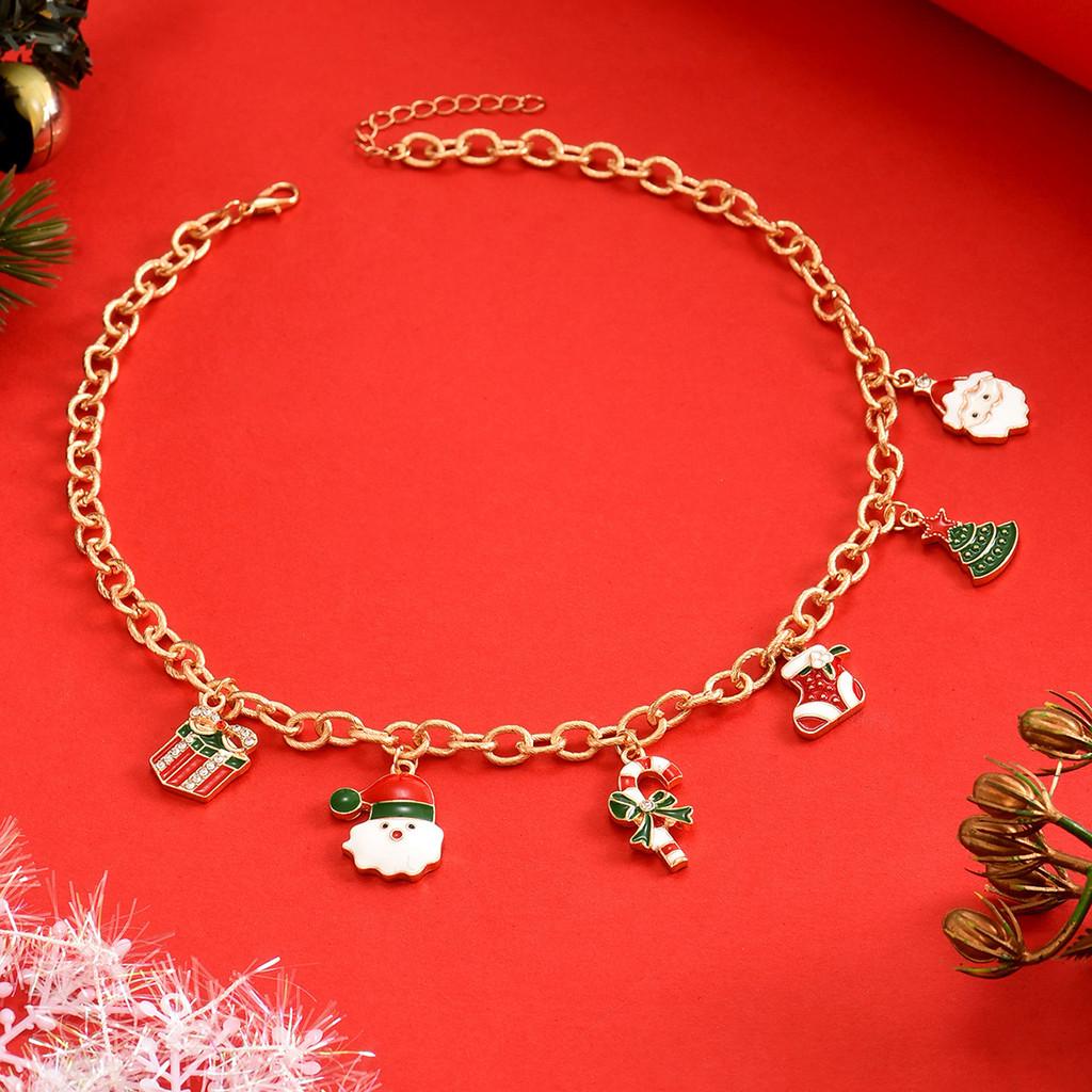 Colar de Festa de Natal Com Papai Noel de Desenho Animado e Doce Para Mulheres