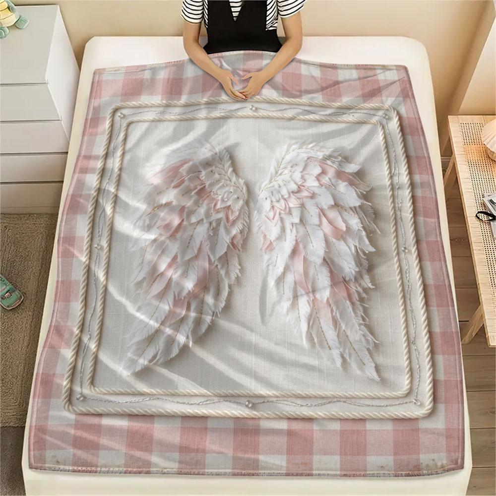1PC Angel Wings Printed Flannel Blanket Lightweight and portable for Lunch Break Warmth and Comfort Halloween Gifts Holiday Present