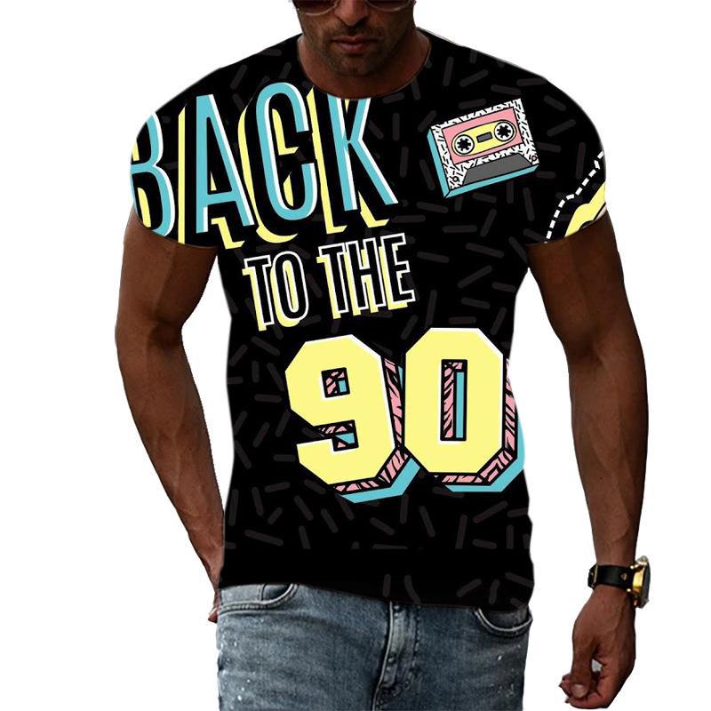 Retro 80er 90er Stil 3D Druck T-Shirts Herren Freizeit Kurzarm T-Shirt Oversized Hip Hop Street Tees Harajuku Oberteile Herren Kleidung