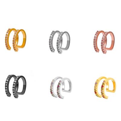 1Pc Hollow Geometry Rainbow CZ Cuff Wrap Clip On Earrings Women Girls Climber Ear Cartilage Bone Clips Fake Earring Non Piercing