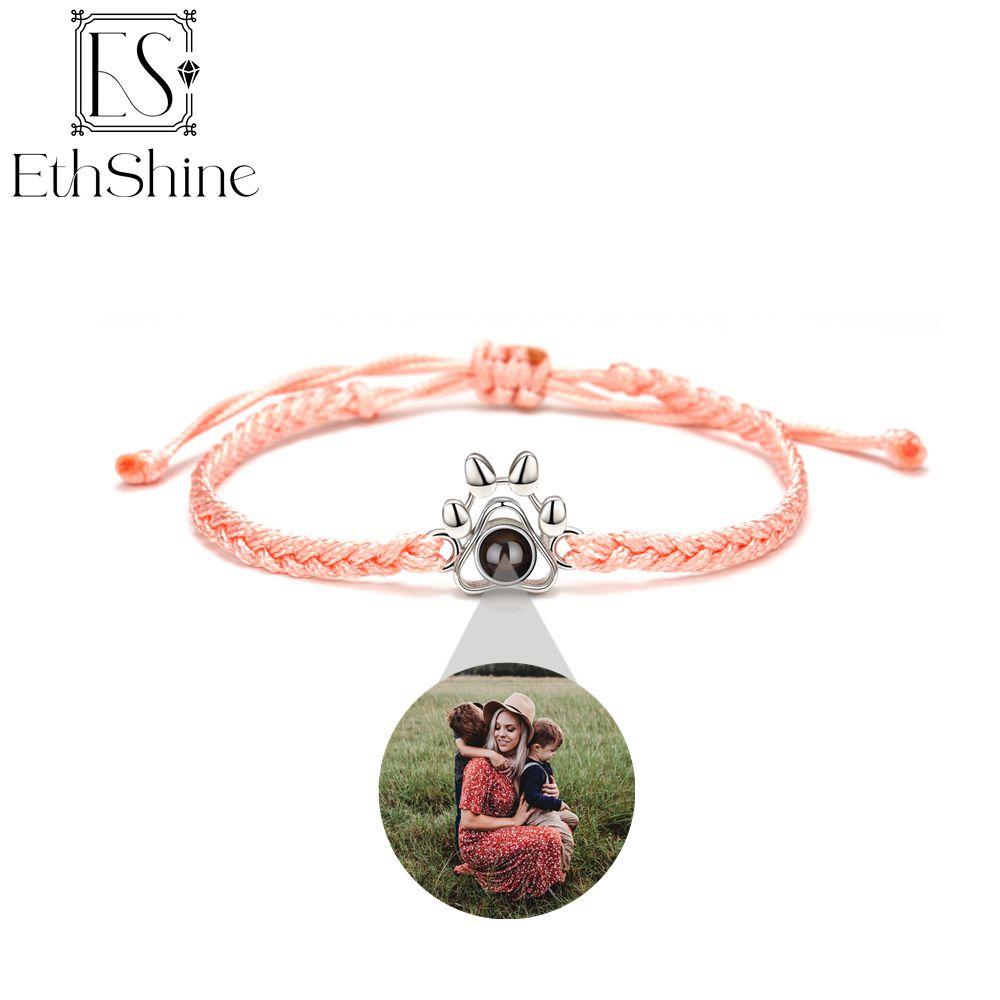 EthShine Personalized 925 Silver Circle Photo Bracelet Projection Bracelets Custom Photo Bracelet Couple Memorial Gift Women