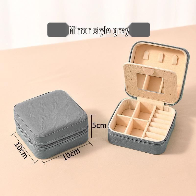 High-End Jewelry Storage Box with Mirror Pattern for Rings, Earrings, Necklaces - Women's Zipper Style Organizer.