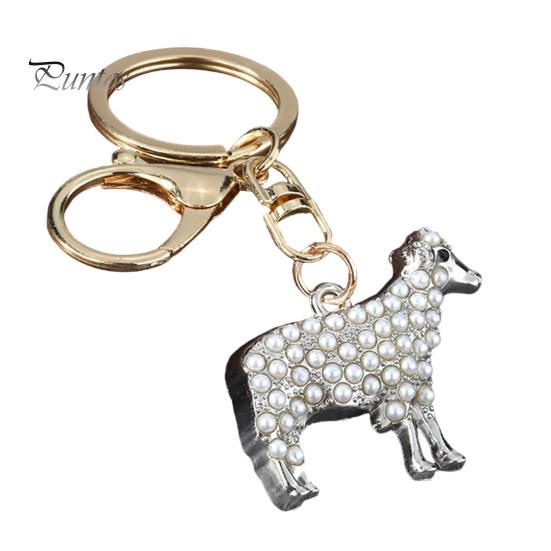 Metal Key Holder Faux Pearl Sheep Keychain, Zinc Alloy Lamb Car Ring Animal Keyring Pendant Holder, Handbags Backpacks Charm Decorative Accessory for