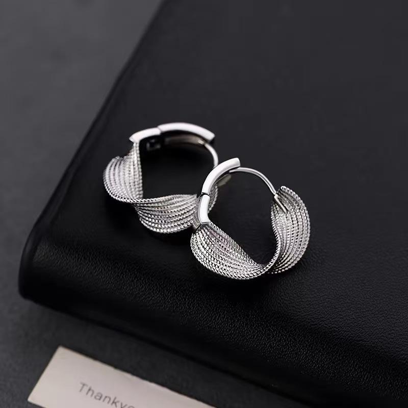 Real 925 Silver Twisted Hoop Earrings For Women Trendy Fine Jewelry Advanced Accessories