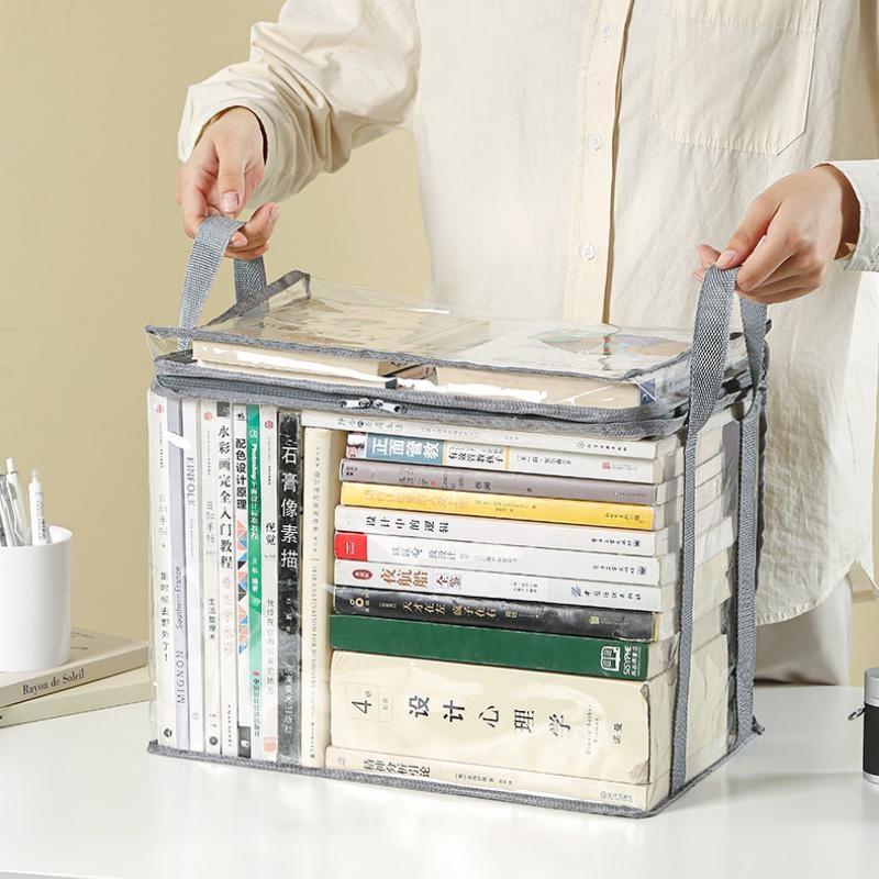 Foldable Book Box Student Dormitory Classroom Book Organizer Transparent Waterproof Household Book Organizing Storage Box Props