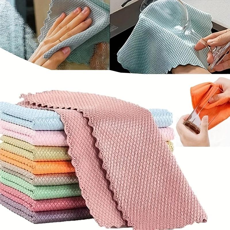 Microfiber Glass Cleaning Cloth Rag Lint-Free For Windows Car Kitchen Mirror No Trace Reusable Fish Scale Rag Polishing