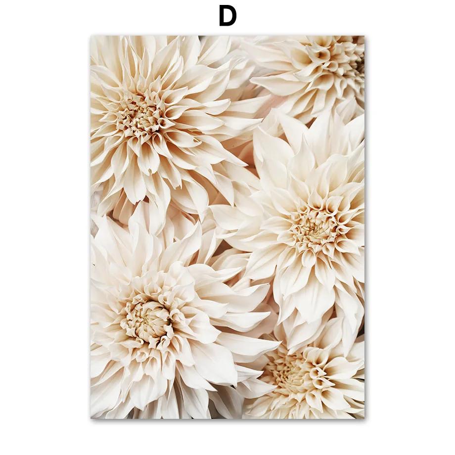 Beige Dahlia Peony Rose Daisy Flower Leaf Posters And Prints Canvas Painting Nordic Wall Art Pictures Living Room Home Decor