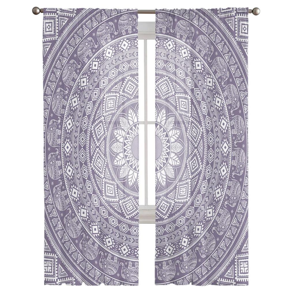 Boho Mandala Vzor Tylové Závěsy do Obývacího Pokoje Kuchyně Ložnice Průsvitný Tyl pro Kavárnu Hotel Moderní Domácí Dekor