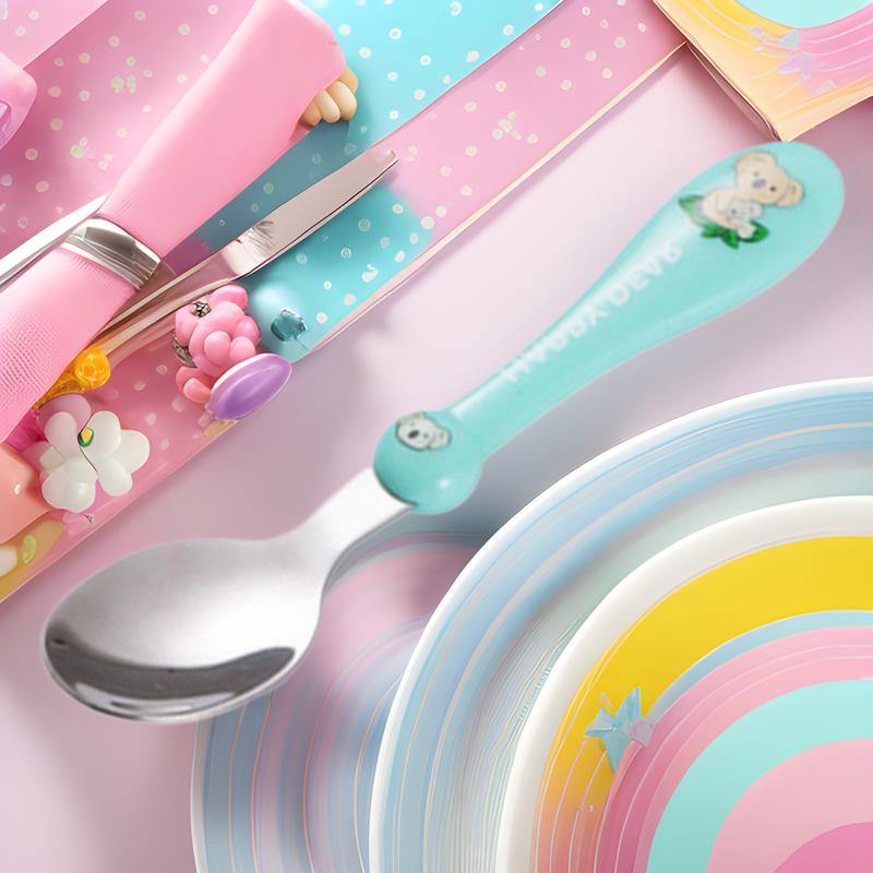 Baby Spoon Fork Gadgets Children Utensil Creative Cartoon Set 304 Stainless Steel Toddler Dinnerware Infant Feeding Portable