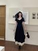 Plus Size Square Neck Elegant Tea Dress, Waist-Cinched, Summer Slimming Long Skirt
