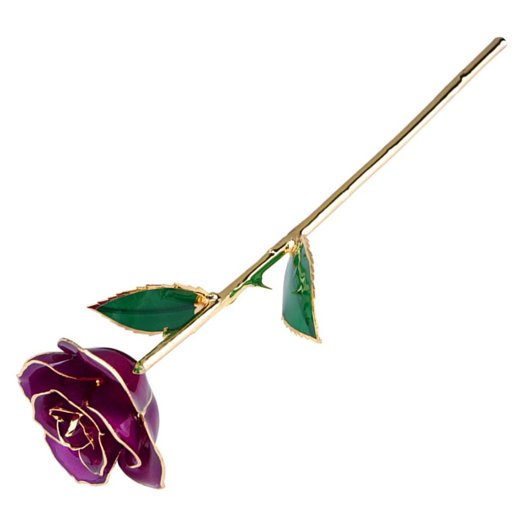 Real Purple Rose 24K Gold Dipped Preserved Flower Gifts with Stand for Valentines Day Anniversary