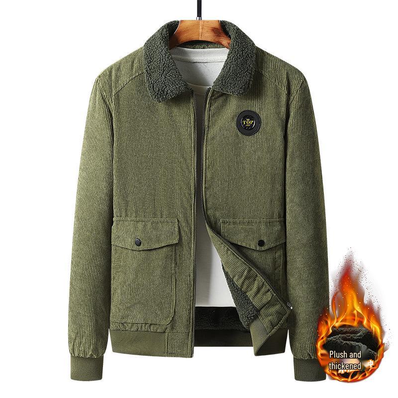 Winter 2025 Men's Lambswool-Lined Corduroy Workwear: Fashionable, Casual, Loose, and Warm Cotton Apparel