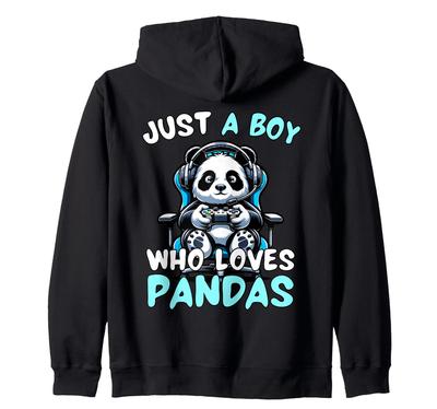 Nur ein Junge, der Pandas liebt. Lustiger Gamer-Panda-Zip-Hoodie.