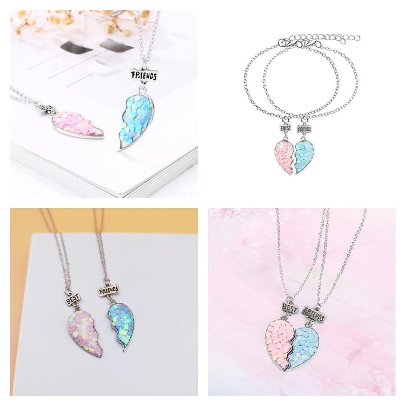 Trendy Geometric Alloy Necklace Set For Best Friends Shiny Heart Pendant