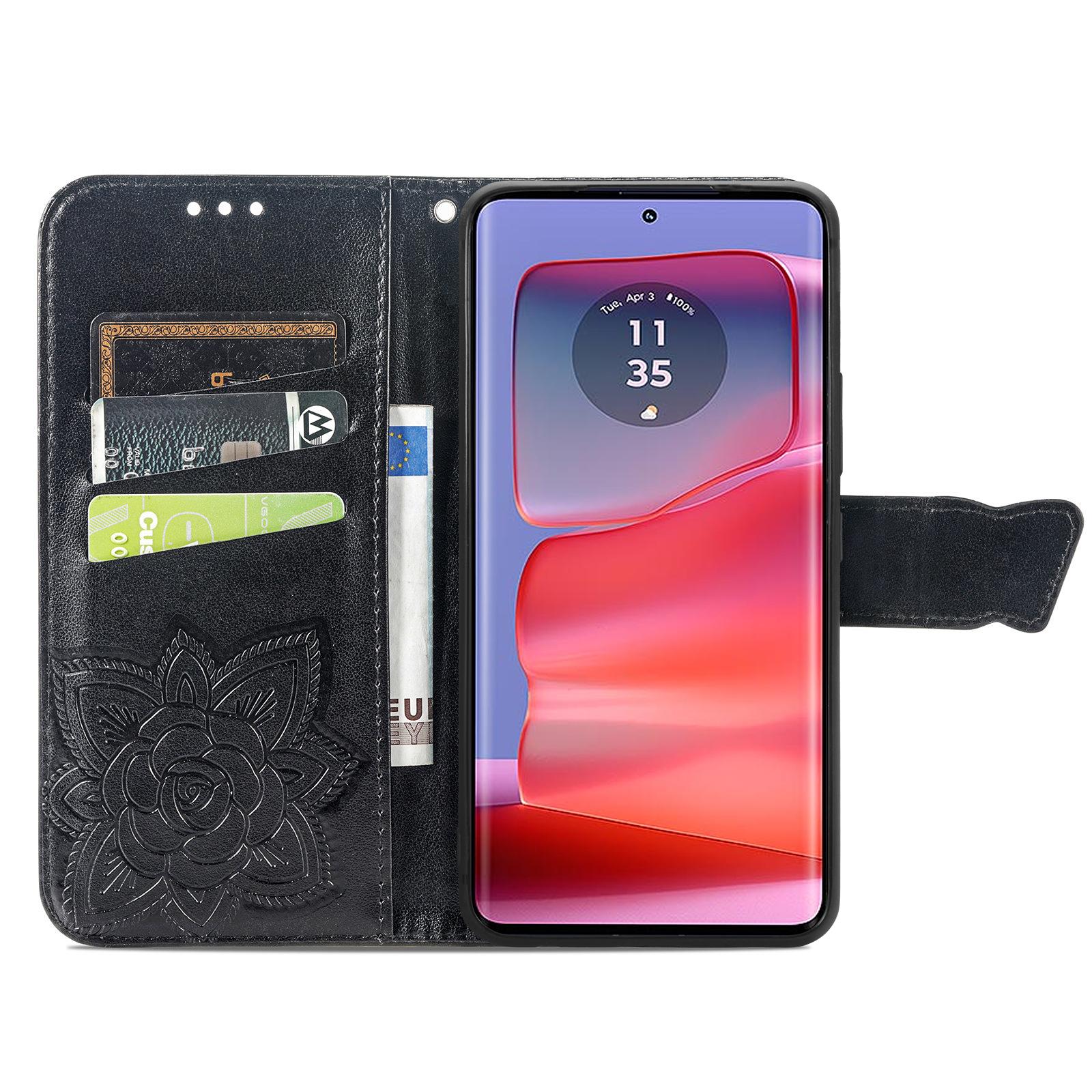 

For Motorola Edge 50 Pro 5G Wallet Case Butterfly Imprinted PU Leather Phone Cover Black