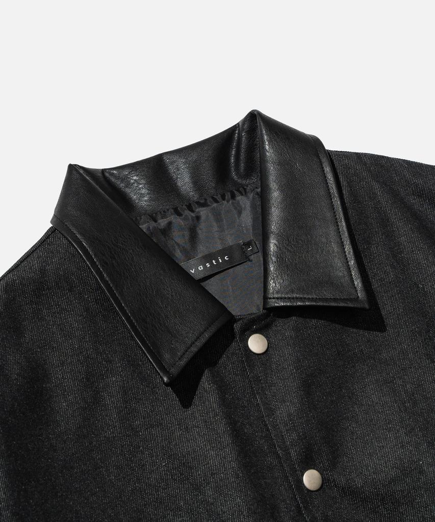 Vastic Leather Collar Denim Varsity Jacket_Black