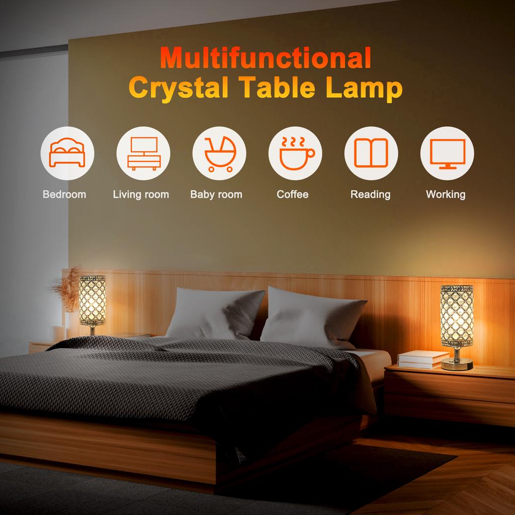 Crystal Touch Desk Lamp 3000K Warm White LED Bulb with USB C+A Charging Port 4000MAH Battery
