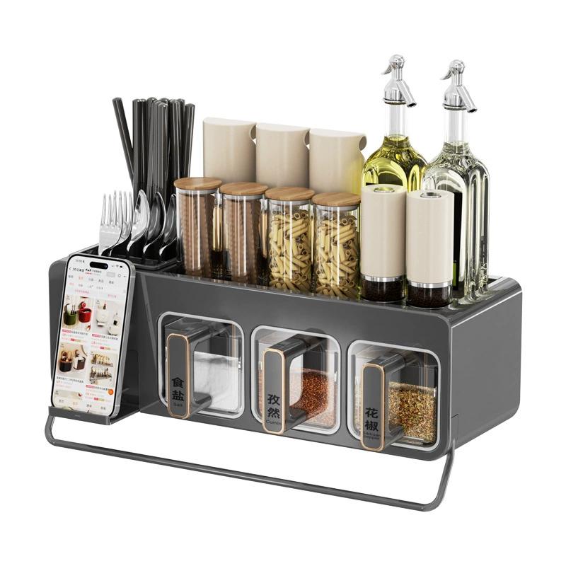 Organizador de especias para cocina, estante de pared multifuncional para condimentos y salero